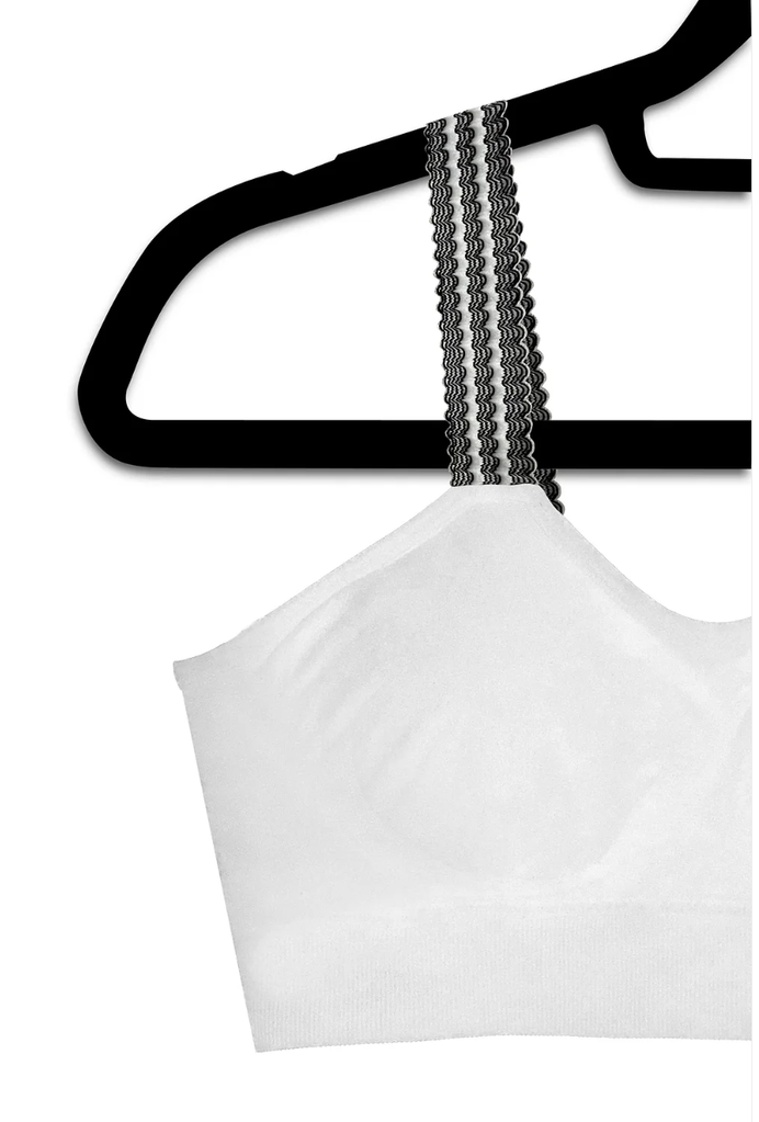 Strap-Its White Bra with Attached Black and White Scallop Strap