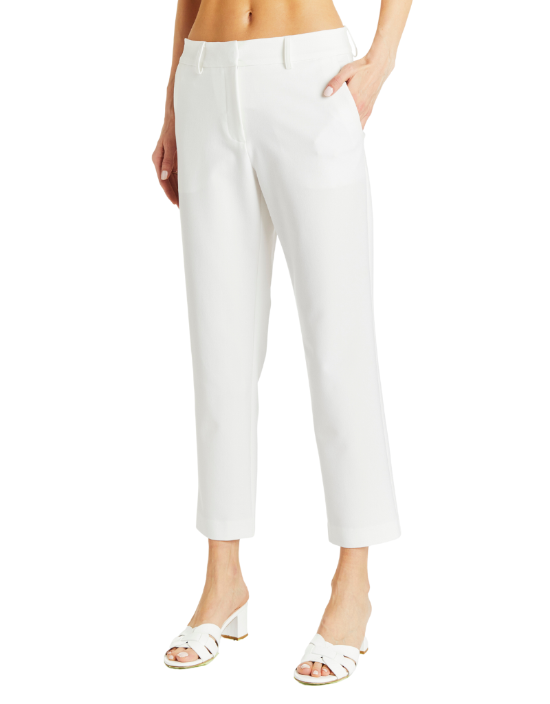 Lined Straight-Leg Ankle Pant - Knit with Split Hem, White | Ming Wang