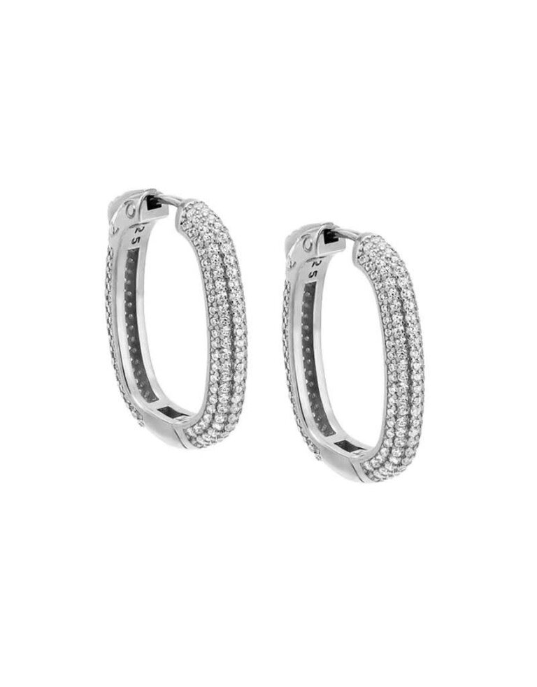 I Am More Jewels E81463-SIL-960 Large Pave Oval Shape Hoop Earring Silver