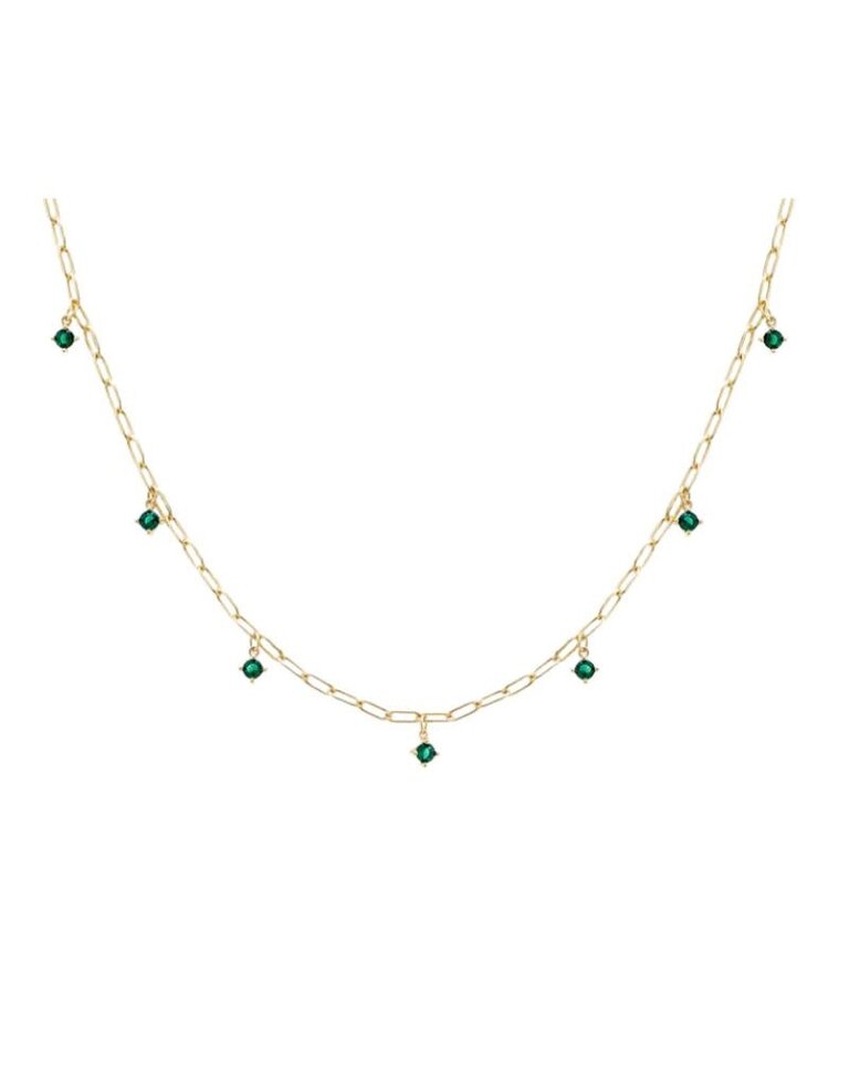 I Am More Jewels N74769 Colored Multi Dangling CZ Stone Link Necklace Emerald Green