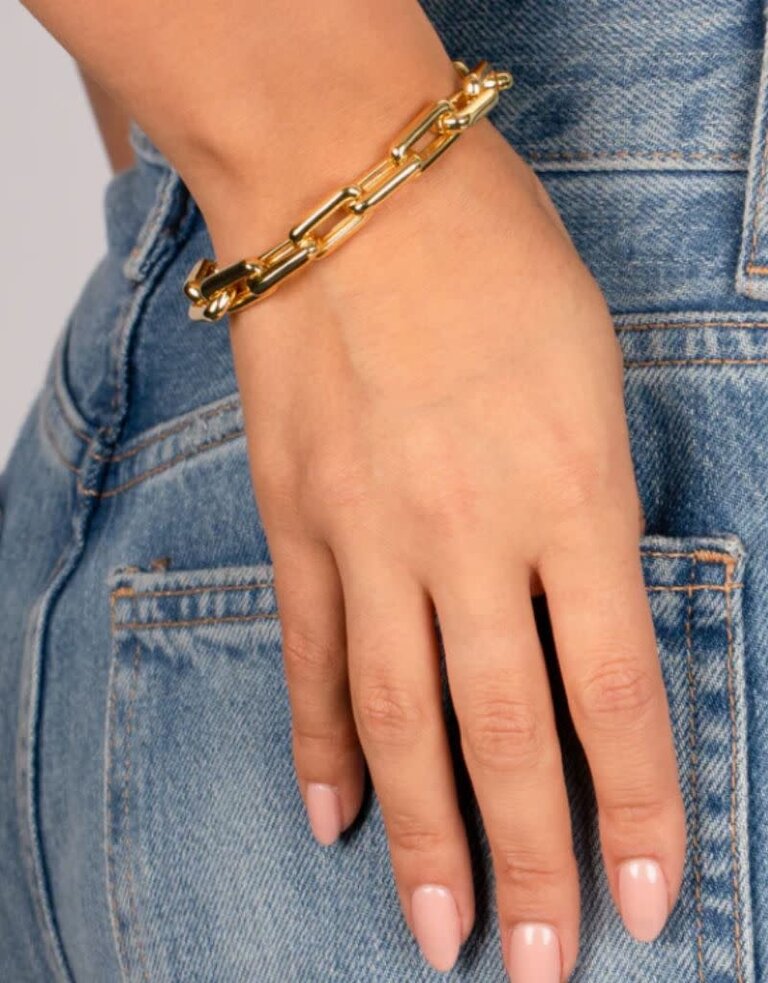 Adina Eden B74417 Solid Chunky Paperclip Link Bracelet Gold