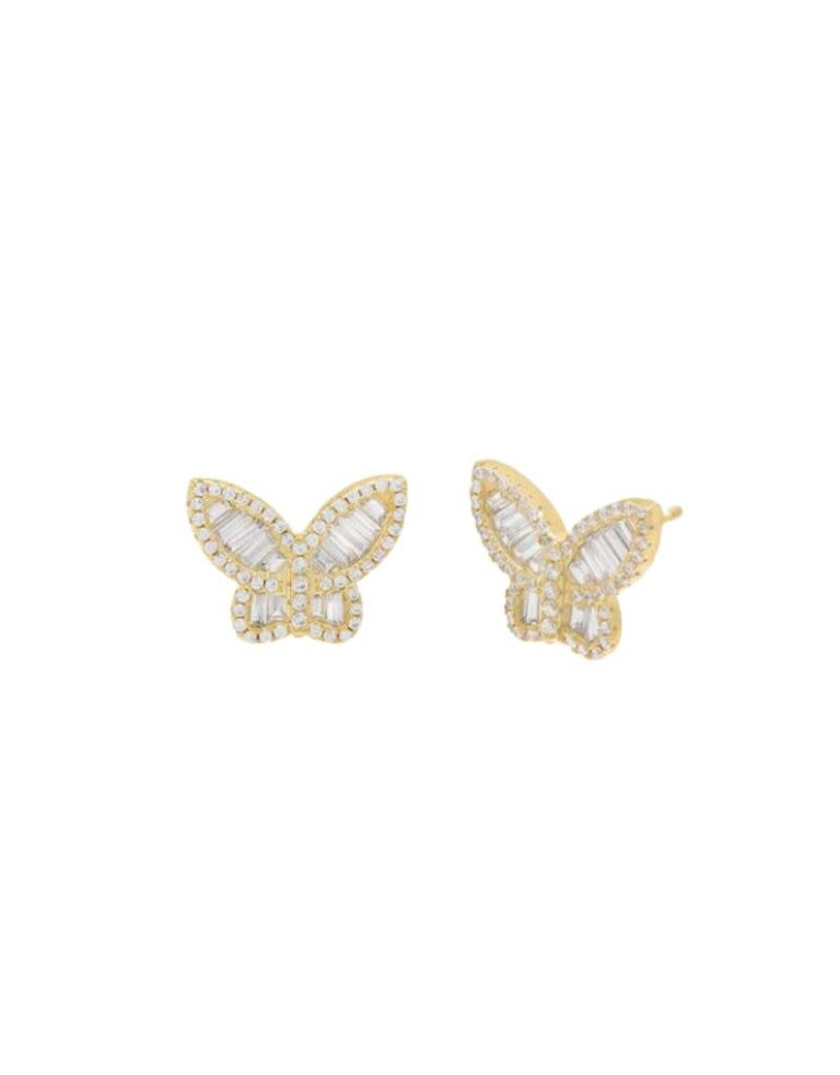 I Am More Jewels E99696 Pave X Baguette Butterfly Stud Earrings Gold