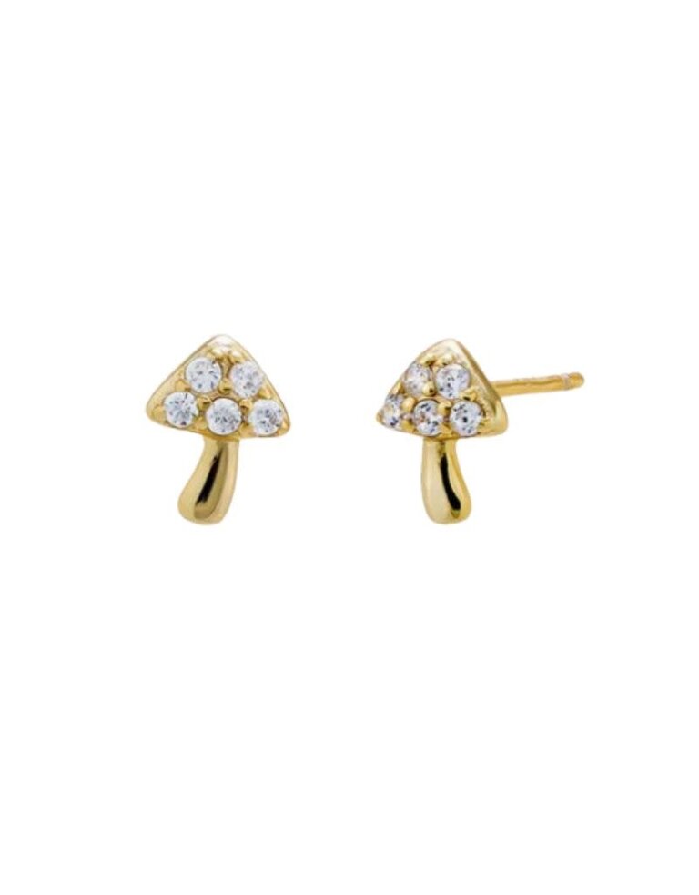 I Am More Jewels E84686 Colored Pave Mini Mushroom Stud Earrings Gold