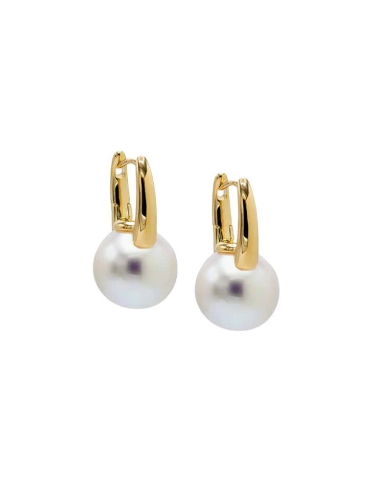 I Am More Jewels E80852 Solid Square Pearl Huggie Earrings Pearl White