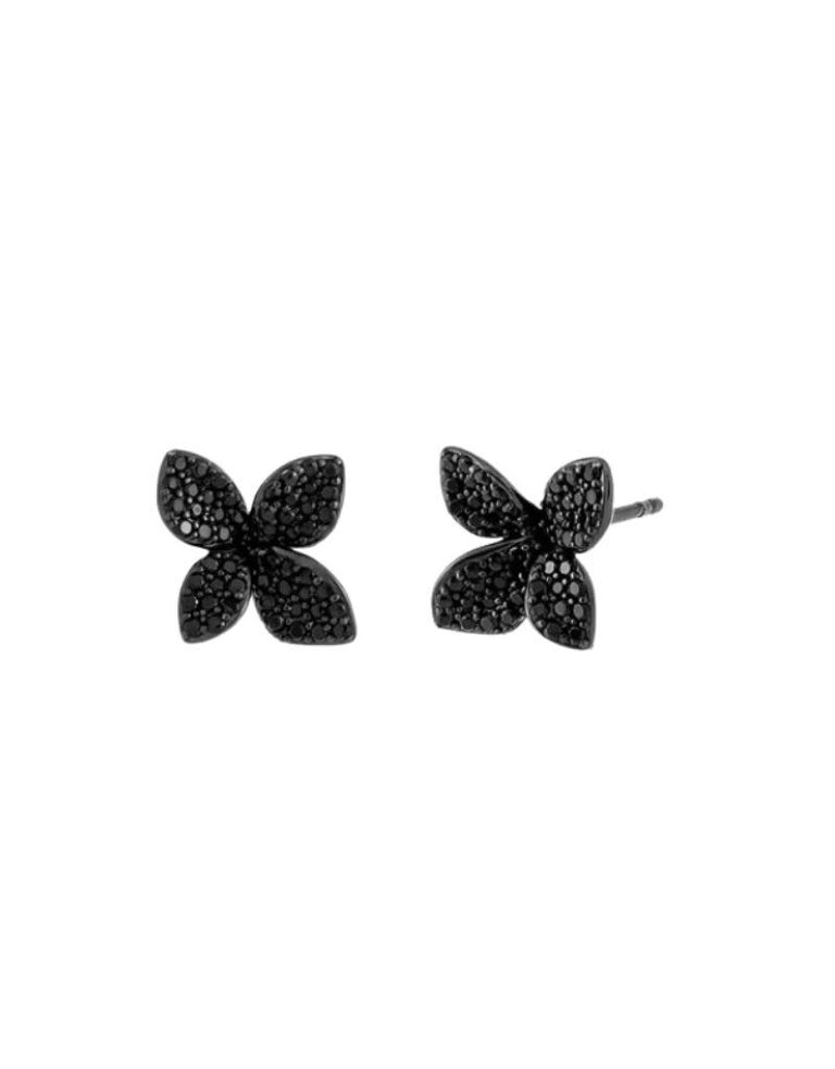 I Am More Jewels E80623 Small Pave Fancy Flower Stud Earrings Onyx