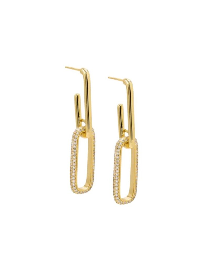 I Am More Jewels E74158 Solid Pave Double Link Drop Stud Earrings Gold