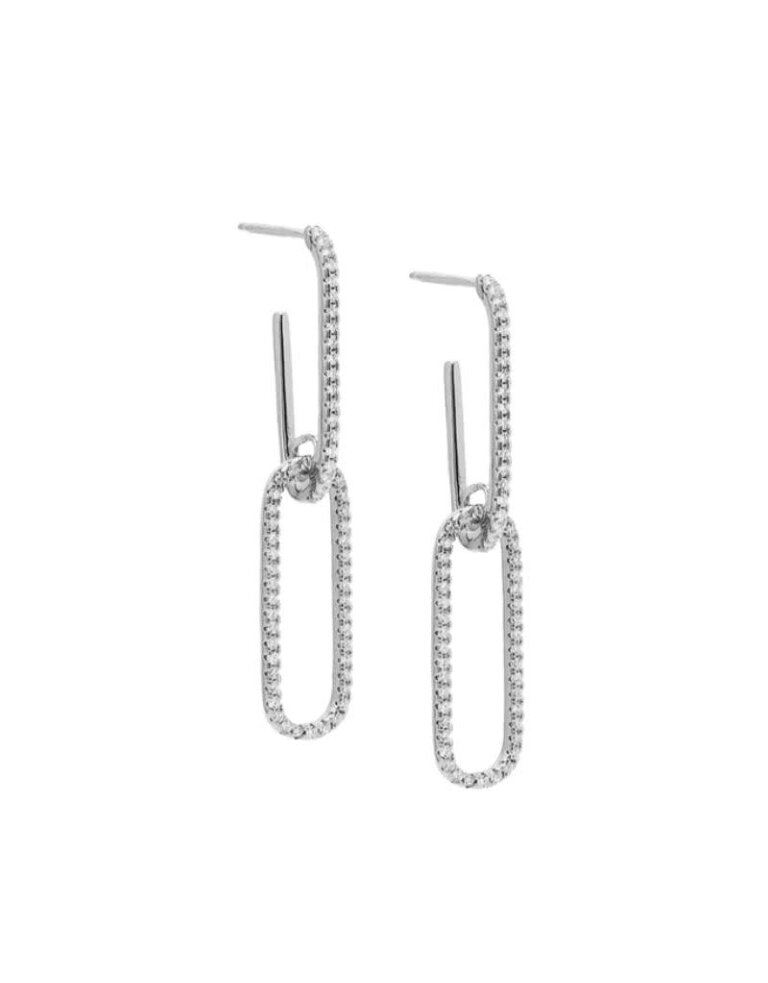I Am More Jewels E74134 Double Pave Drop Link Stud Earrings Silver