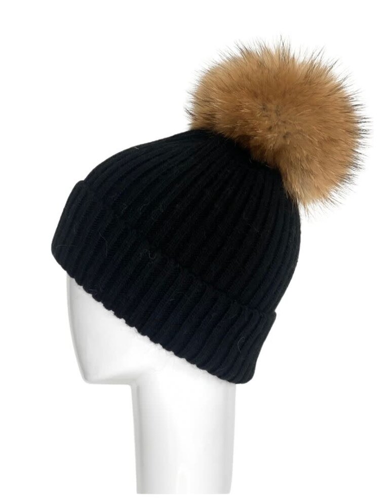 Linda Richards HA-11 Rib Hat with Pom Black