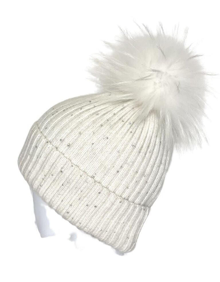 Linda Richards HA-62SEQ Mohair Wool Hat Sequin Detail White