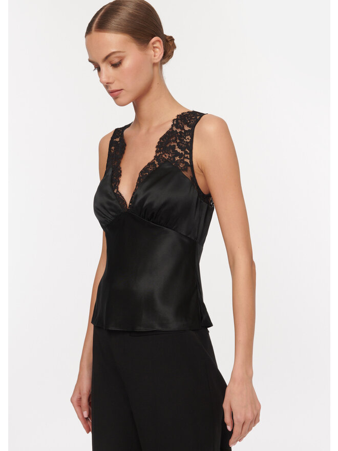 Cami NYC - The Racer Metallic Black Lace Trim Cami