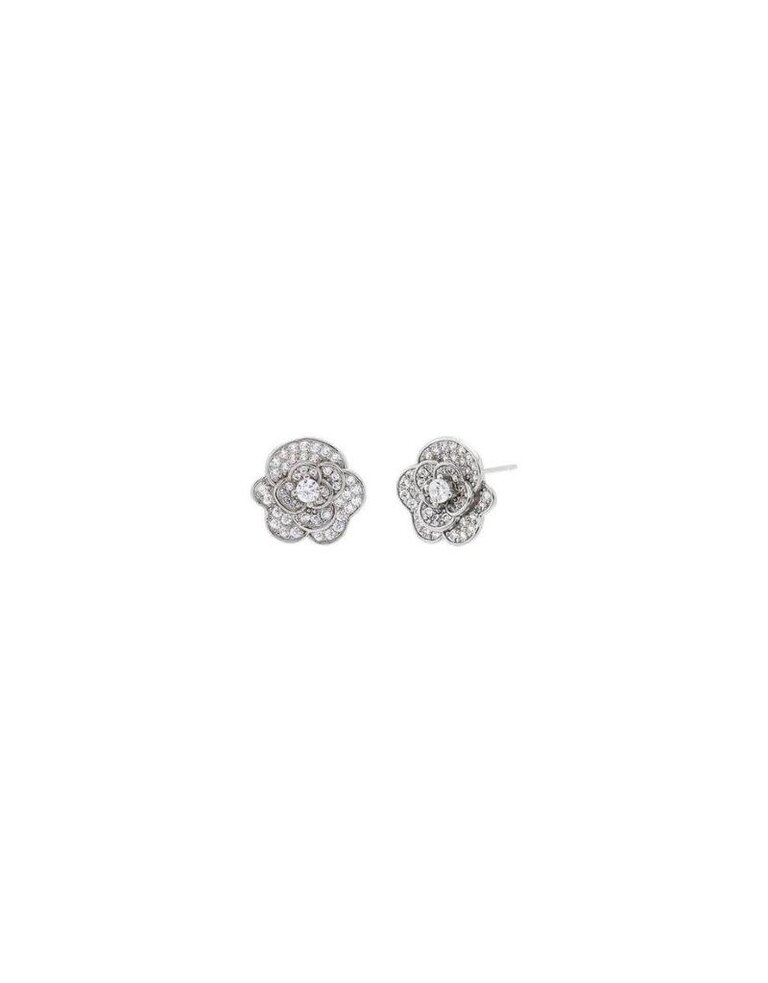 I Am More Jewels E72137-BRSIL Pave CZ Flower Stud Earring Silver