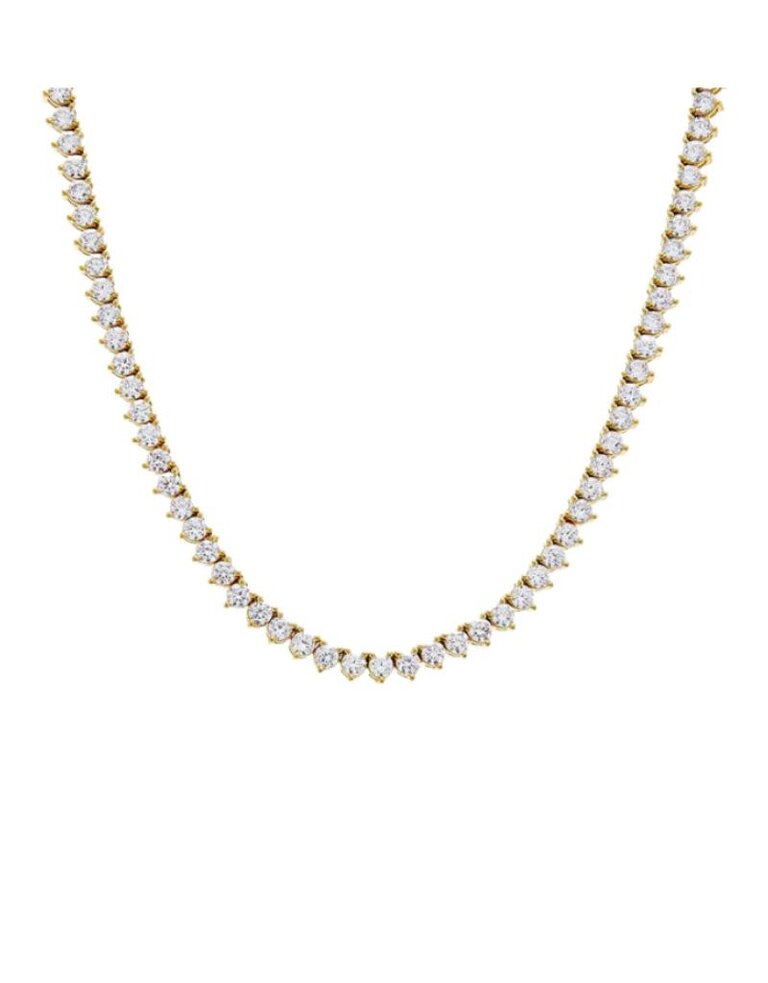I Am More Jewels N77309-BRGLD Three Prong 3mm Tennis Necklace 16in Gold