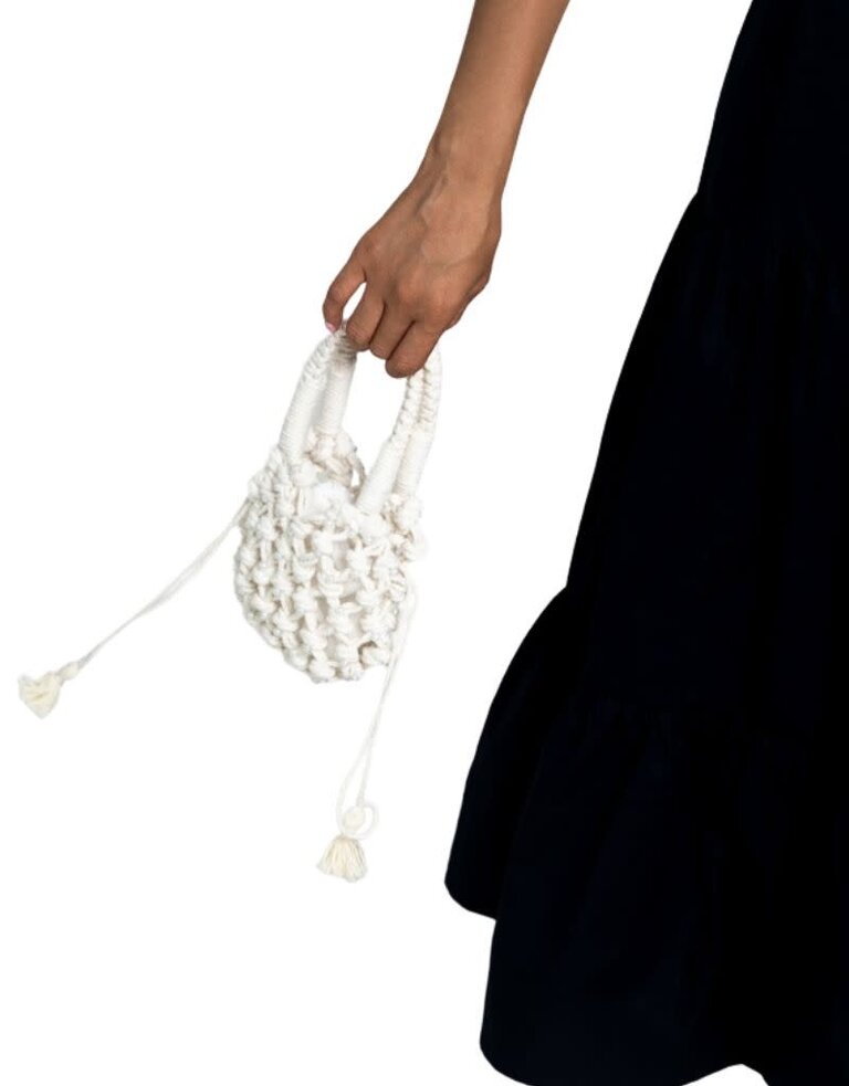 Lusana Lane Crochet Pearl Bag in Ivory R24