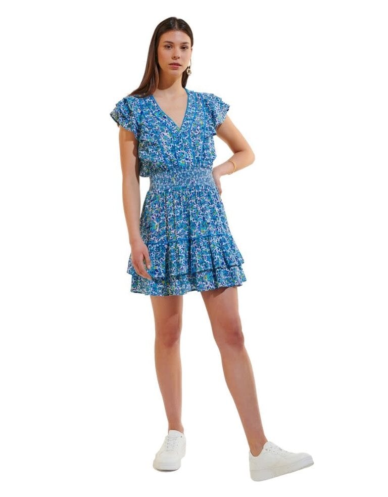Poupette St Barth Mini Dress Camila V Blue Net R24