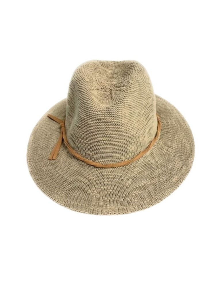 Shihreen 23S-0227 Cotton Blend Flat Brim Fedora Hat with Tie Natural 24