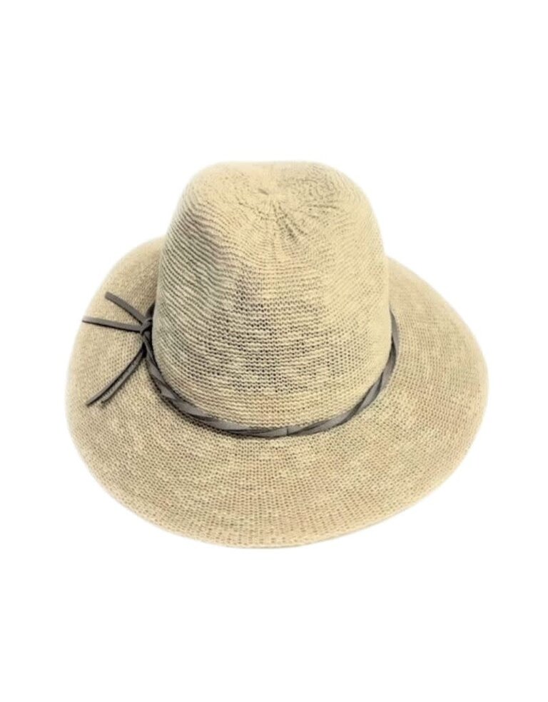 Shihreen 23S-0227 Cotton Blend Flat Brim Fedora Hat with Tie Cream 24