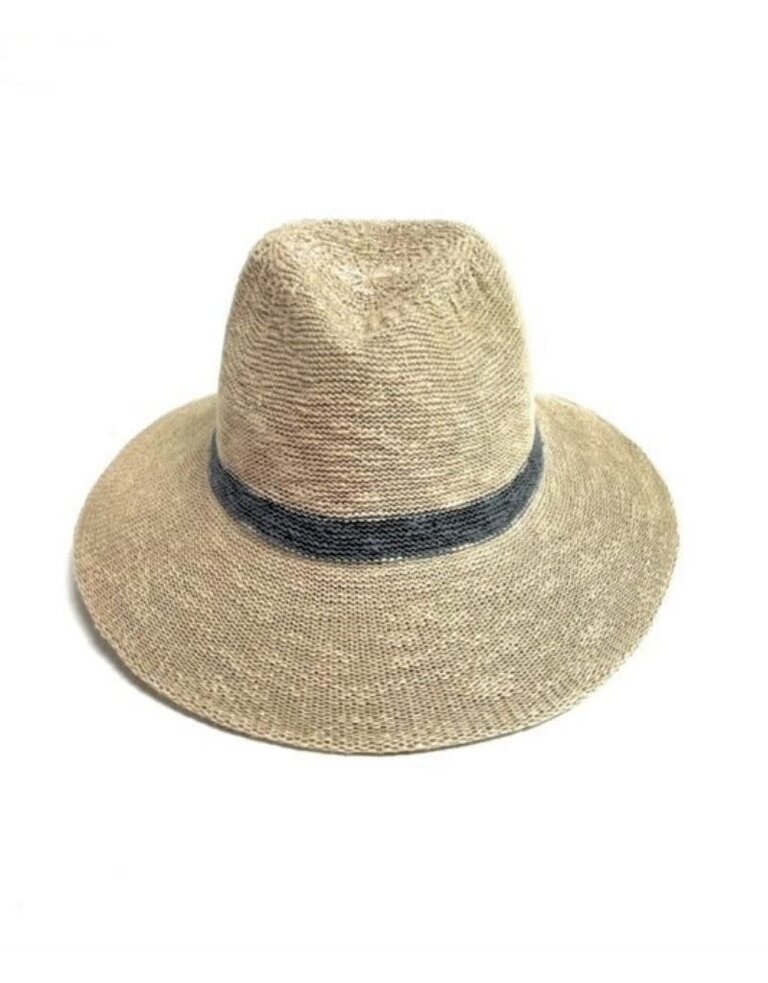Shihreen 18S-1615P Cotten Blend Fedora Brim Hat With Stripe Light Beige 24