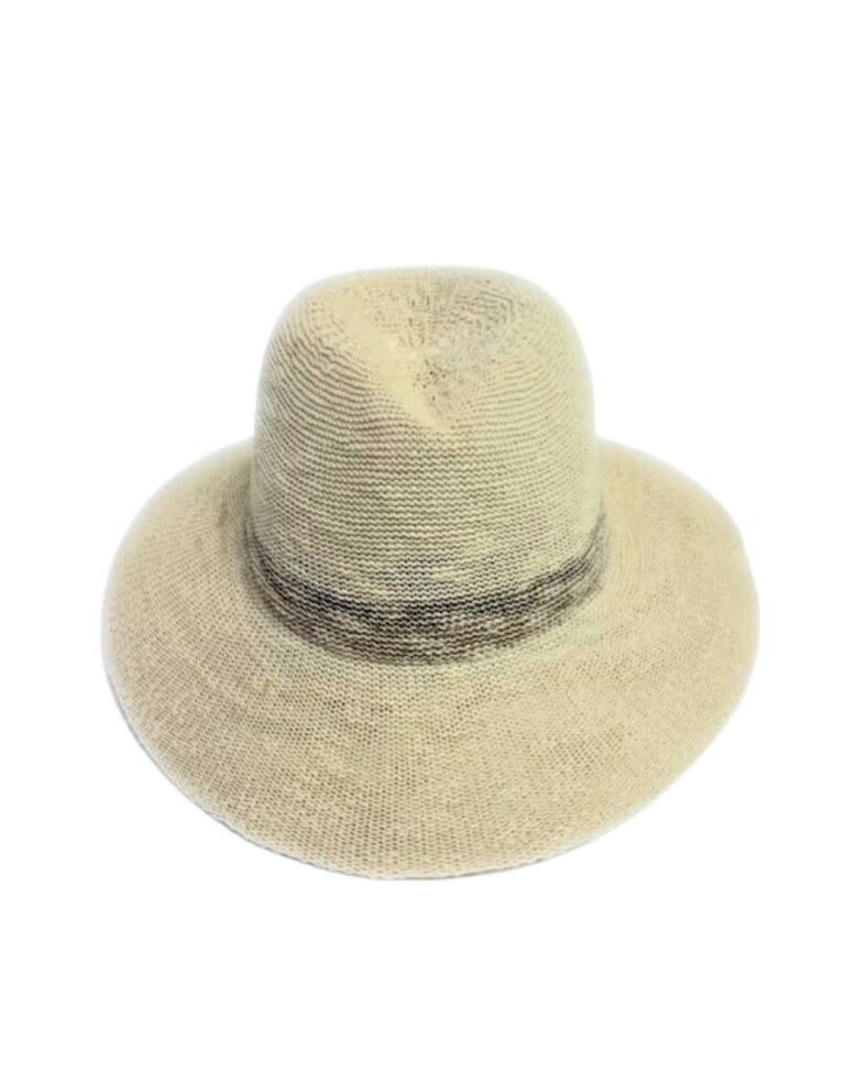 Shihreen 18S-1615P Cotten Blend Fedora Brim Hat With Stripe Cream 24
