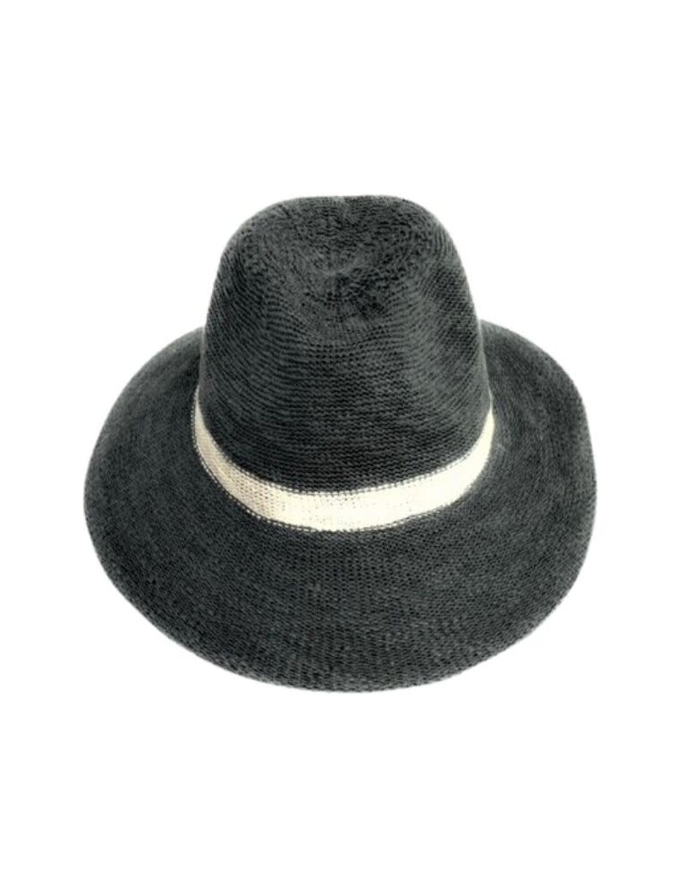 Shihreen 18S-1615P Cotten Blend Fedora Brim Hat With Stripe Charcoal 24