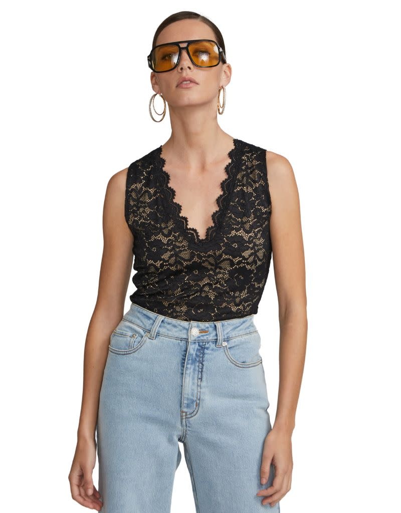 Delicate Floral Lace Halter Top in Black  I AM MORE SCARSDALE - I Am More  Scarsdale