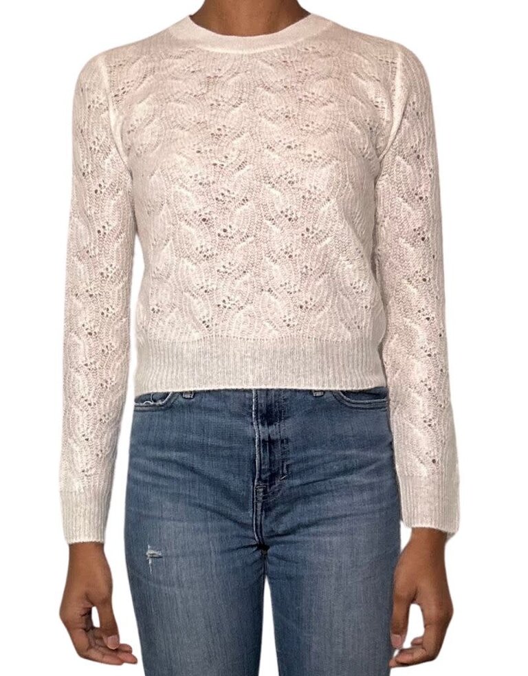 Naadam Coastal Cashmere Novelty Stitch Crewneck Sweater White PS24
