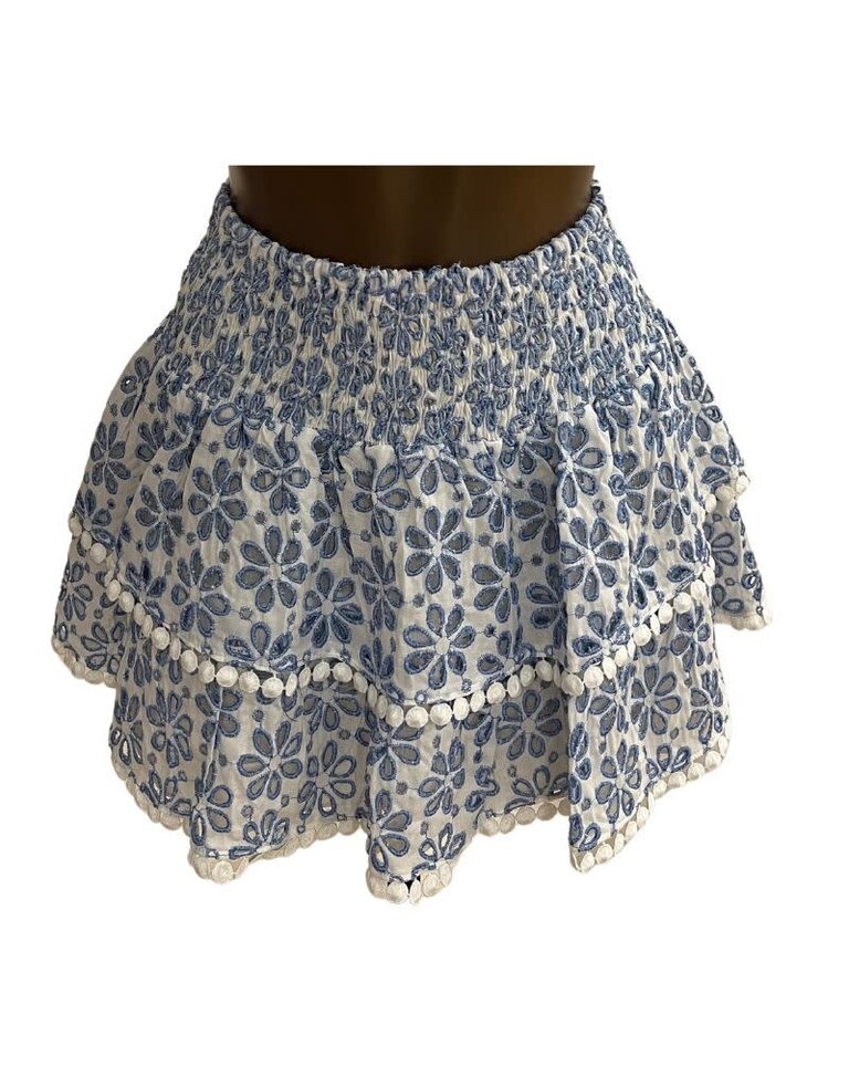Luisa Positano Skirt Mini Lace Sangallo Blu Print S24