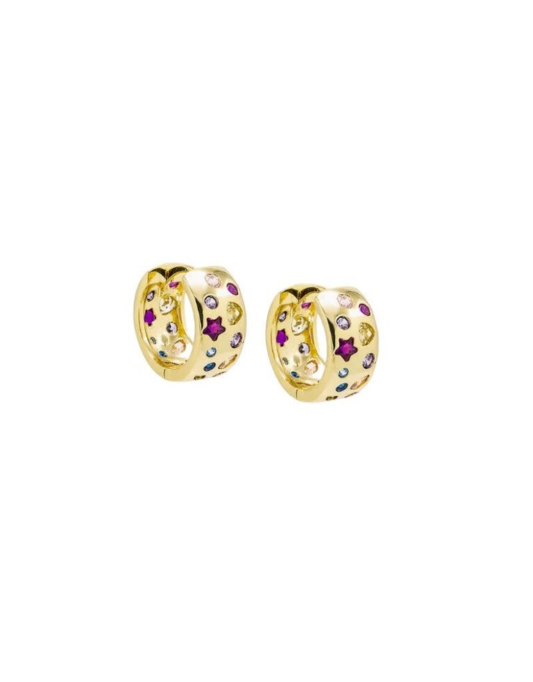 I Am More Jewels E93000BRGLD Colored Scattered Multi Shape CZ Huggie Earring