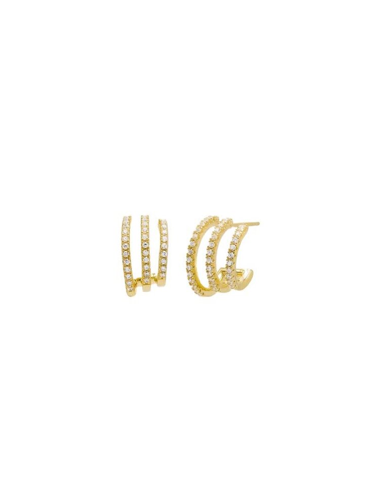 I Am More Jewels E83810-GLD Pave Triple Strand Open Hoop Earring Gold