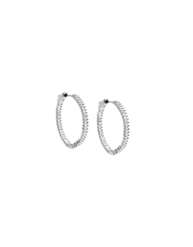 I Am More Jewels E77484-BRSIL Fancy Baguette Open Hoop Earring 30mm Silver