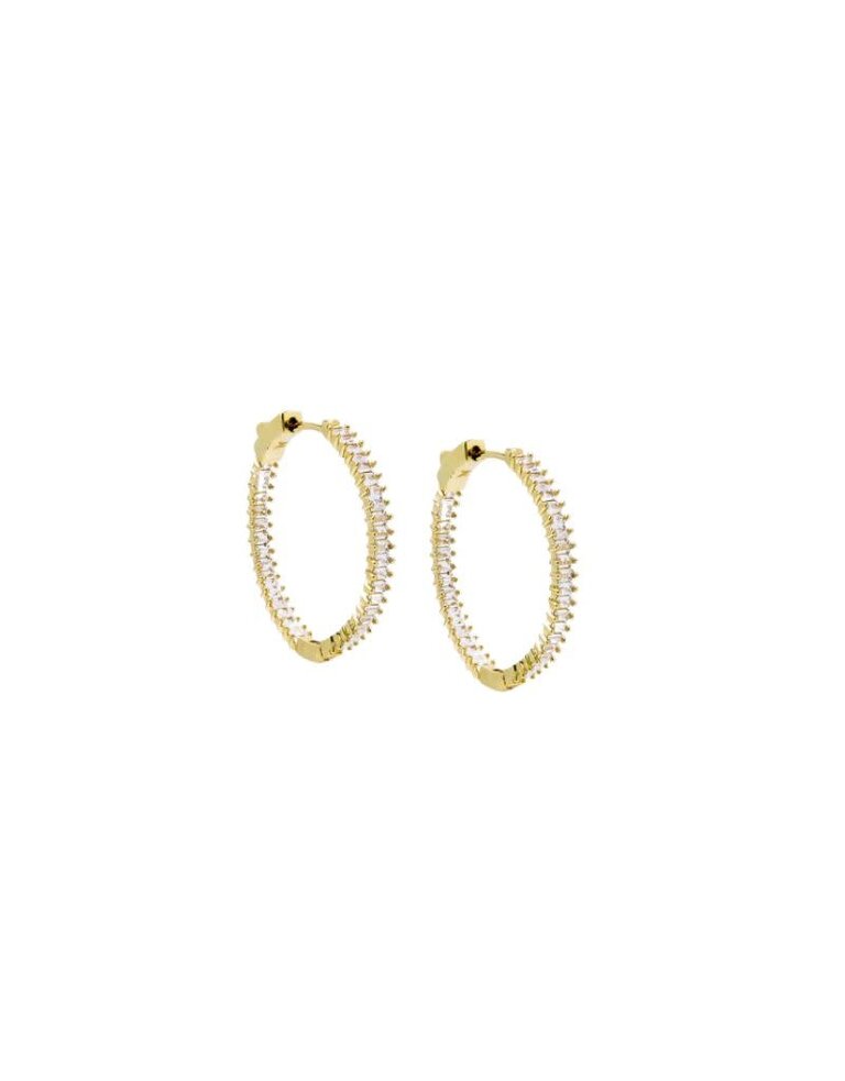 I Am More Jewels E77484-BRGLD  Fancy Baguette Open Hoop Earring 30mm Gold