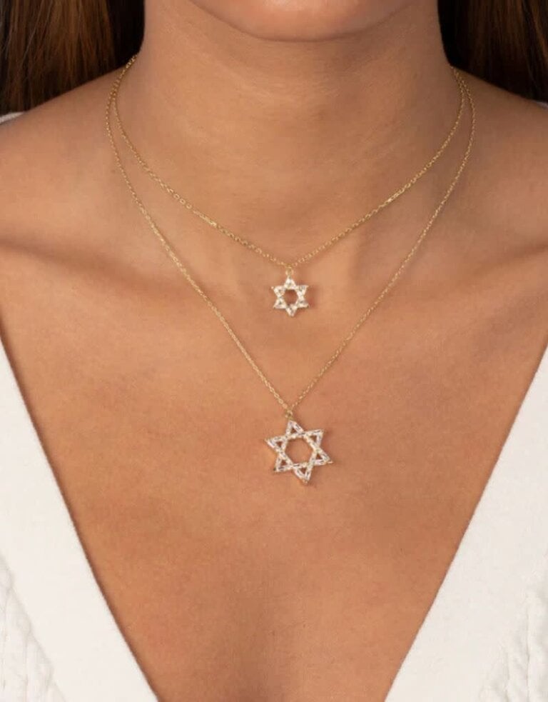 I Am More Jewels N95325-GLD CZ Baguette Star of David Pendant Necklace Small Gold