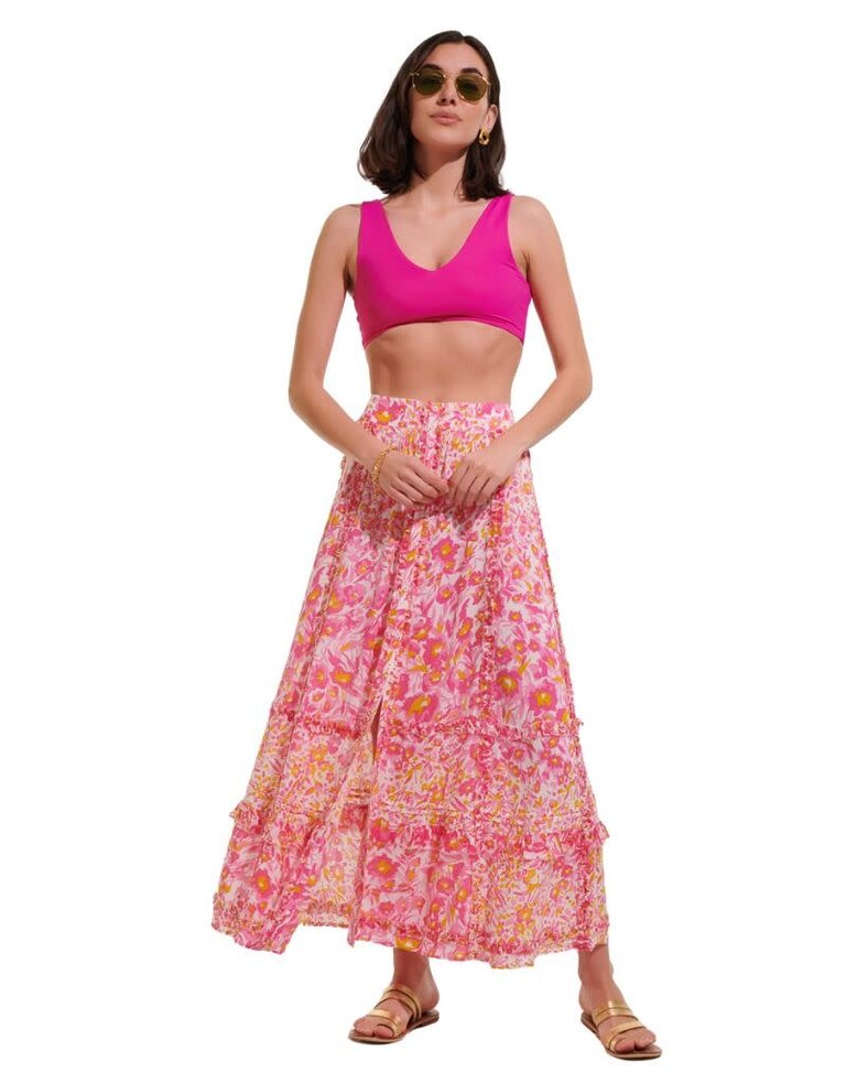 Poupette St Barth Long Skirt Amanda V & V Crep Pink Nuances S24