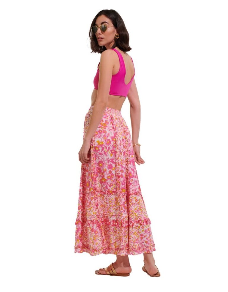 Poupette St Barth Long Skirt Amanda V & V Crep Pink Nuances S24