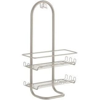 2-Tier White Metal Chevron Punched Shower Caddy with Soap Dish