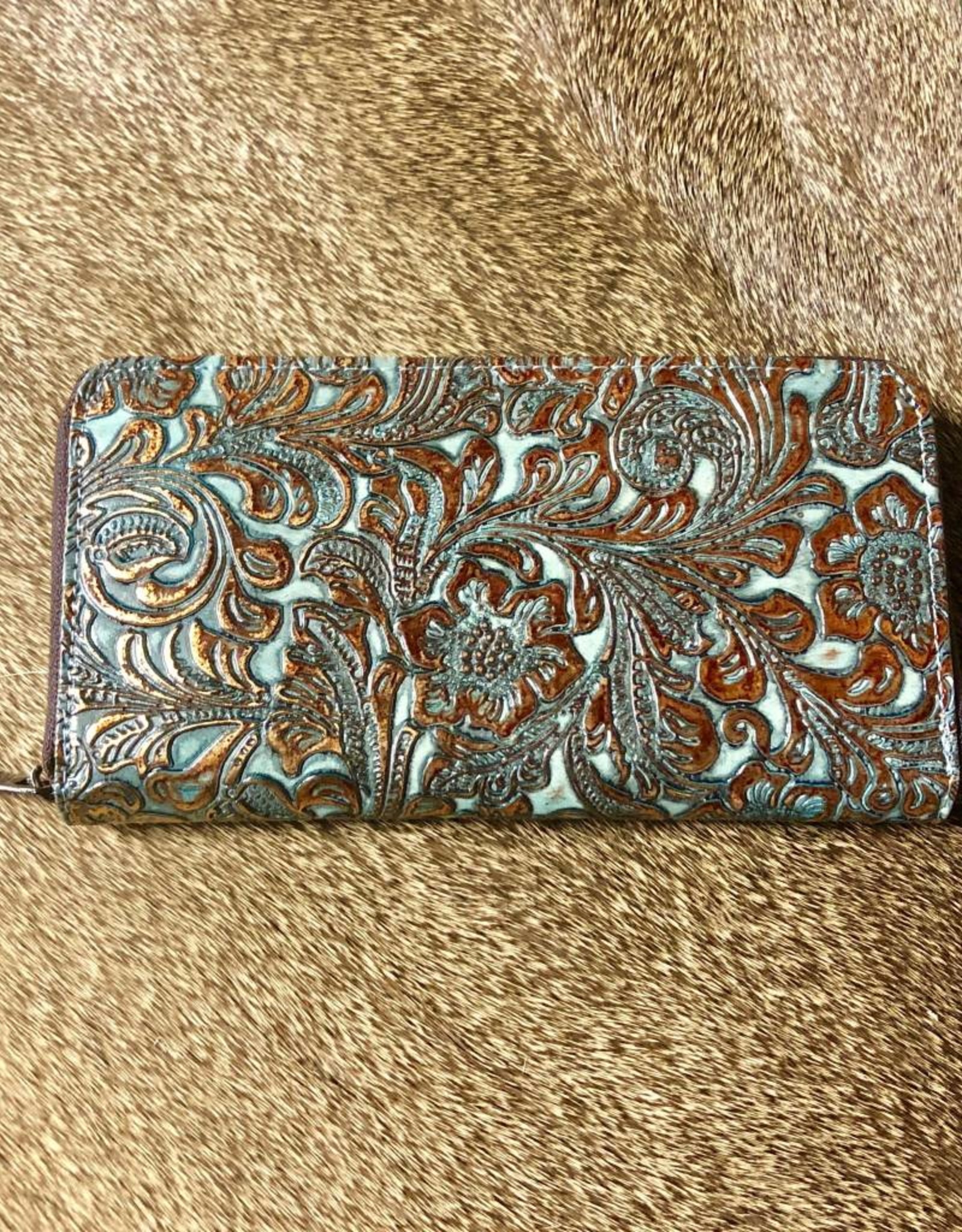 WALLET BRN/TQ METALLIC EMBOSSED WALLET