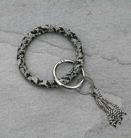 BRACELET BLACK/SILVER SEAD BEAD KEY RING