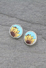 EARRING STUD POST SUNFLOWER LEATHER