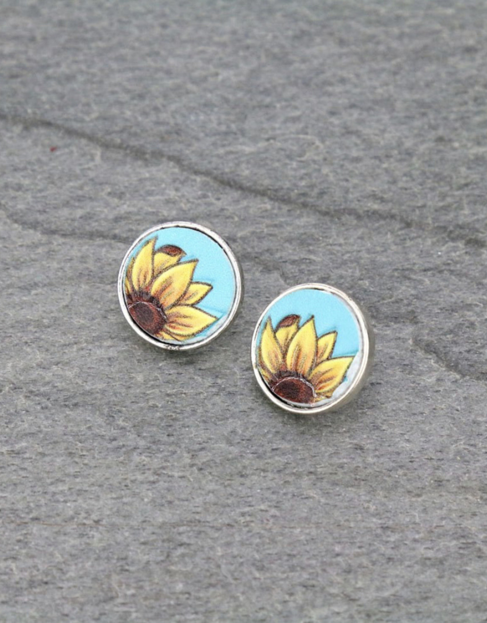 EARRING STUD POST SUNFLOWER LEATHER