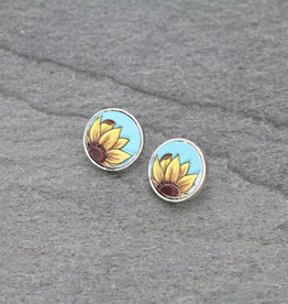 EARRING STUD POST SUNFLOWER LEATHER