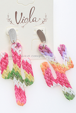 EARRINGS CACTUS NATURAL THREAD PINK/GREEN