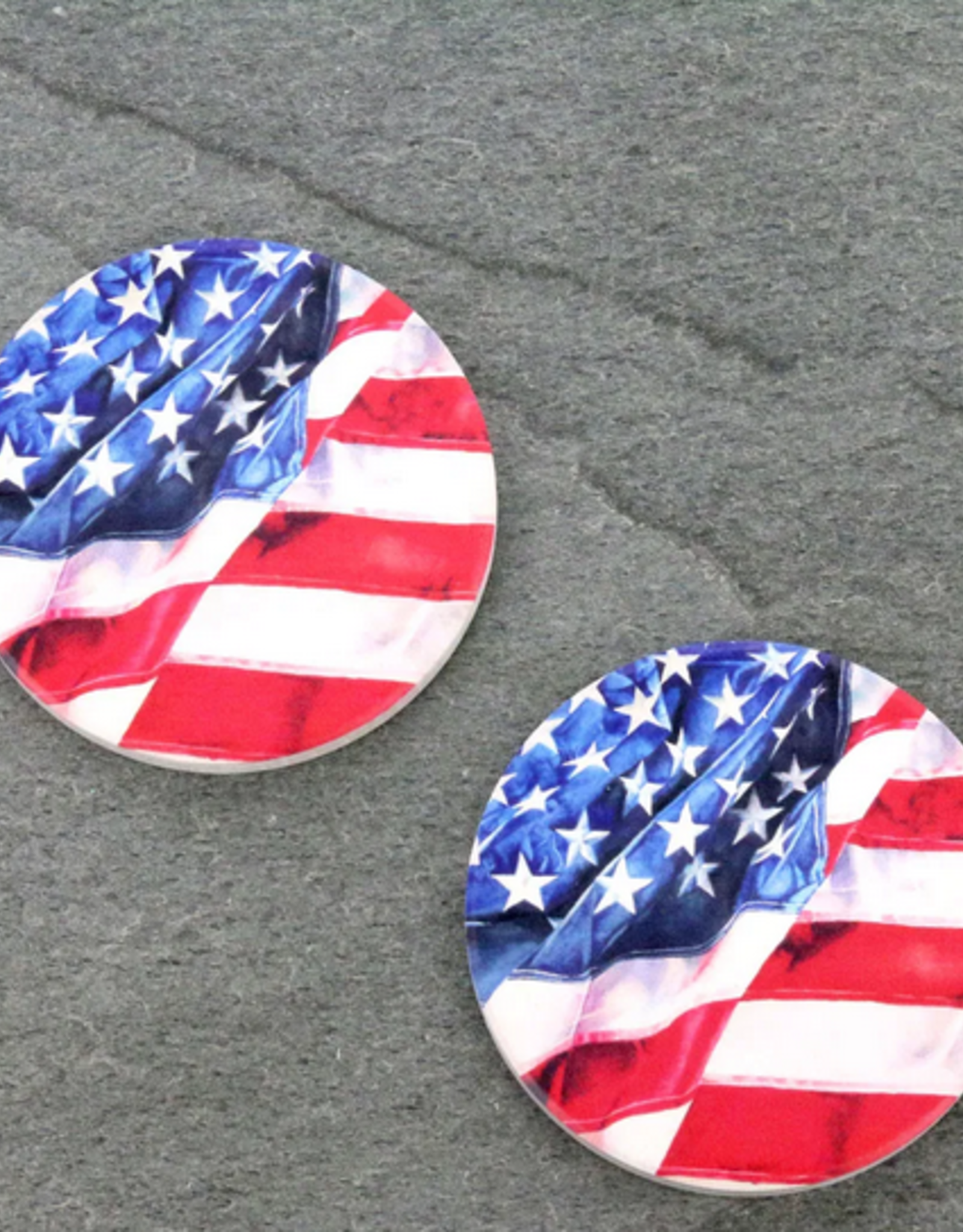 CAR COASTER ABSORBENT CERAMIC ASSORTED PATTERNS AMERICAN FLAG