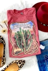 WMN TEE SHIRT BLESSED DAY EVER CACTUS WESTERN RED HEATHER