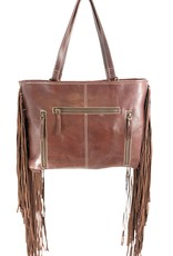 PURSE BROWN LEATHER TOOLED CONCEALED CARRY W/TASSELS VICTORIA TOTE BR