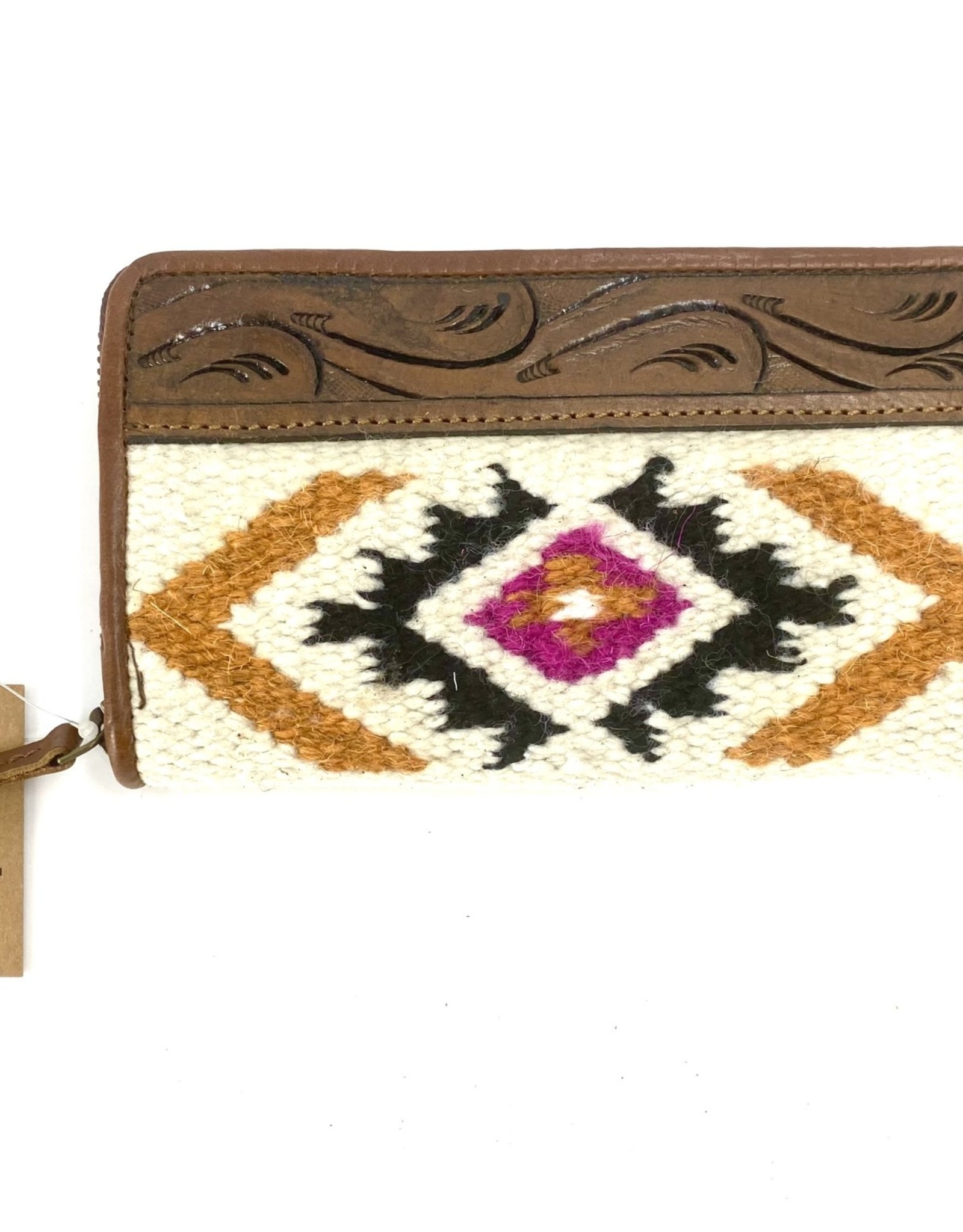 ARIAT WALLET ARIAT TOOLED LEATHER/PINK AZTEC BLANKET