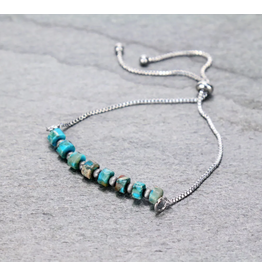 BRACELET TUBULAR NATURAL TURQUOISE STONE ADJ CHAIN