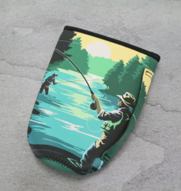 DRINK SLEEVE KOOZIE 20 - 30 OZ TUMBLER COW FISHING LANDSCAPE