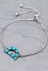 BRACELET INITIAL TURQ STONE ADJUSTABLE