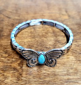 BRACELET WESTERN BUTTERFLY TURQ STONE STRETCH