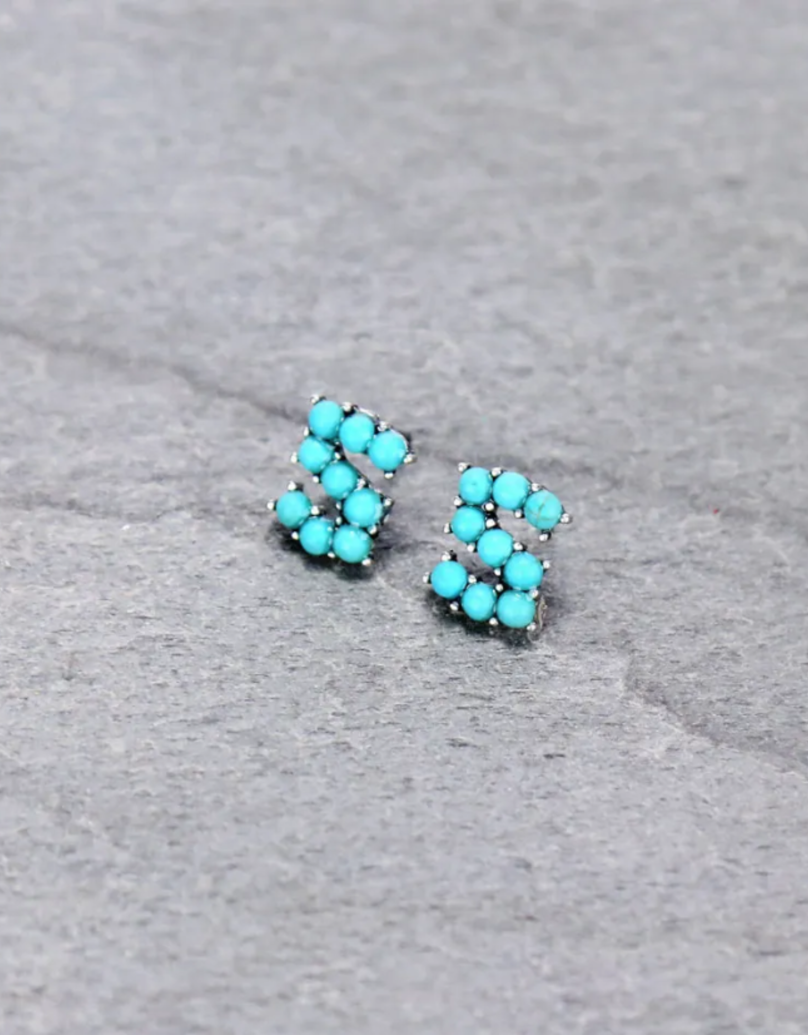 EARRINGS INITIAL TURQ SEMI STONE STUD