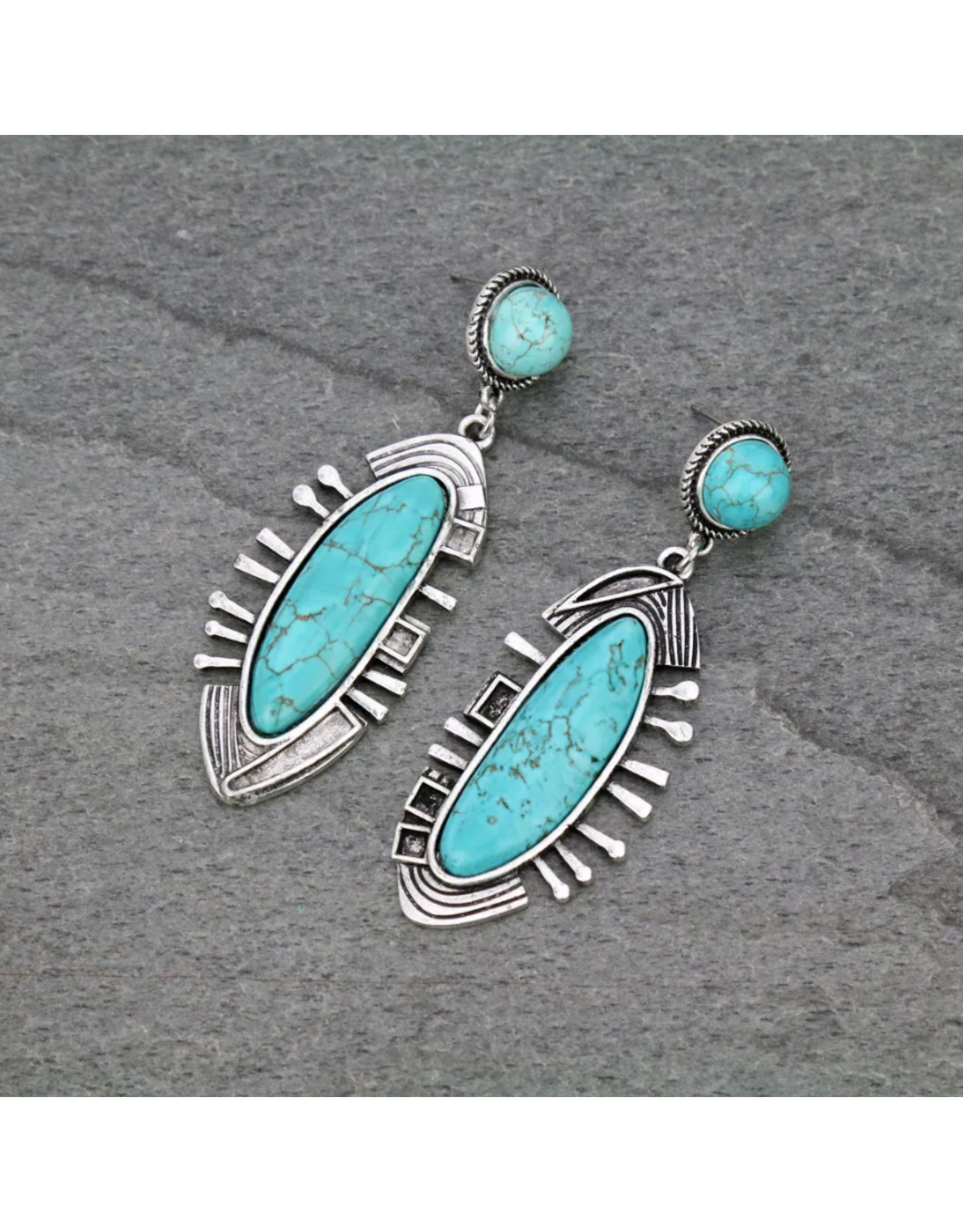 EARRING BIG AZTEC SEMI STONE TURQ POST DANGLE
